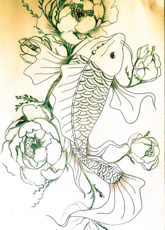 Koi fish and flowers